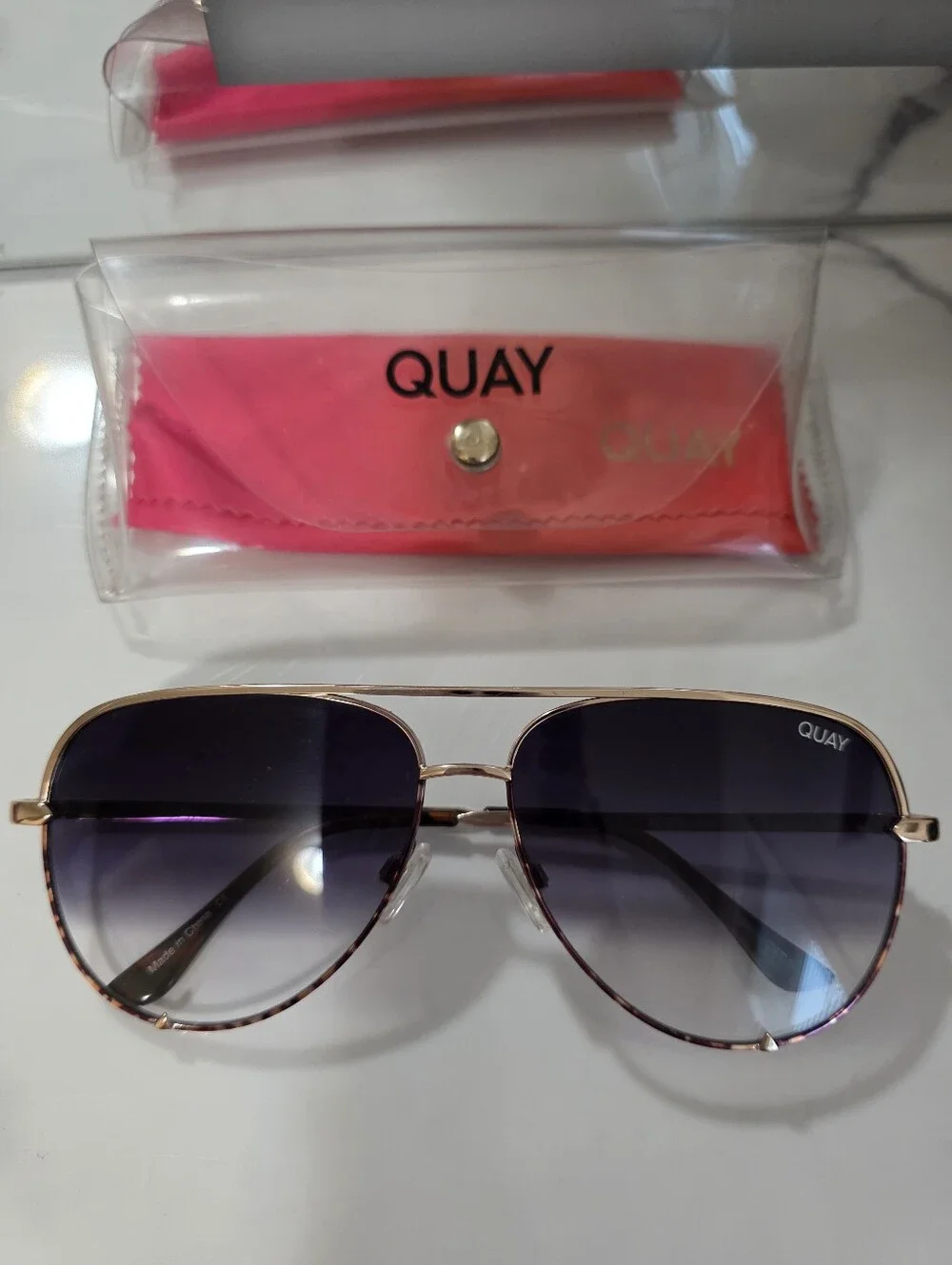 Quay Australia Gold Aviator Sunglasses with Purple Gradient Lenses